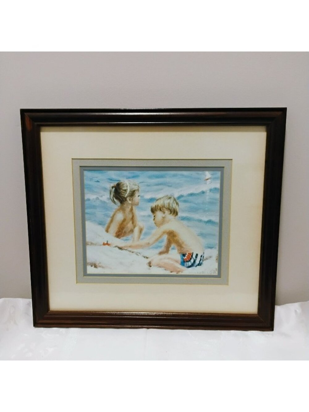 Vintage Ivan Anderson Framed Beach Print, 18x16 Coastal Cottage Wall Art Decor